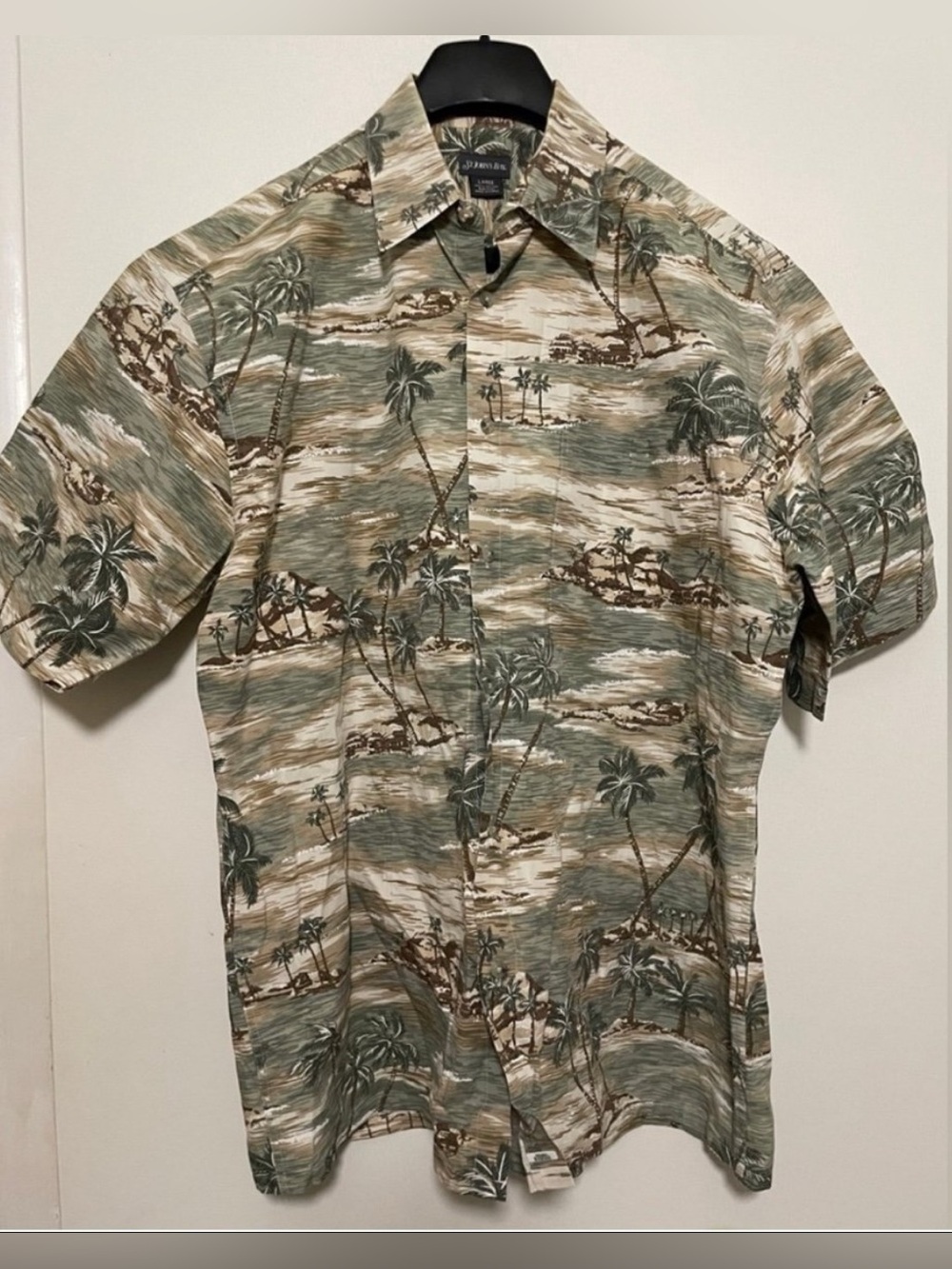 Men's Hawaiian Short Sleeve Shirt - Green Palm Print size L casual vacation